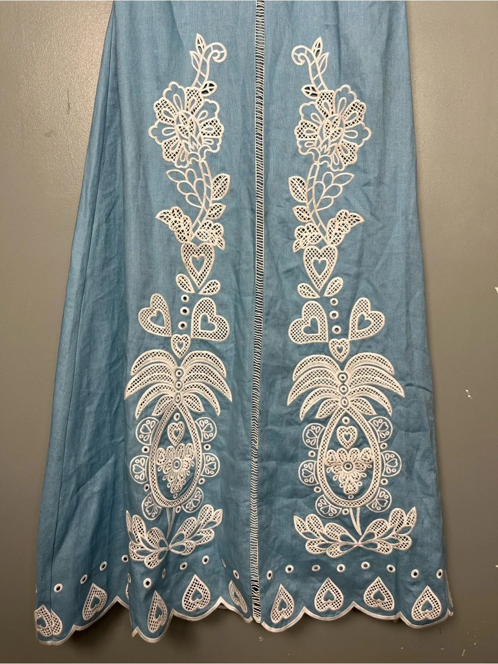 FARM Rio NWT Light Blue Linen Embroidery Short Sleeve Midi Dress Women’s Size XL - Picture 5 of 12